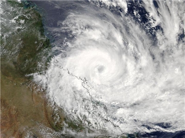 Wirbelsturm Debbie erreichte Windgeschwindigkeiten von bis zu 260 Stundenkilometern. Foto: NASA Goddard MODIS Rapid Response Team