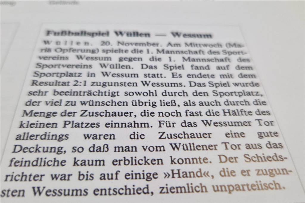 Union Wessum feiert Jubiläum – der 100+3. Geburtstag Der archivierte Text von 1920