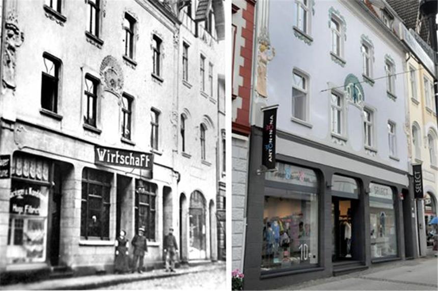 „Wirtschaft Kremer“ hieß das spätere „Laternchen“ um 1900. Inhaber war damals ein Anton Feit. Heute ist das Modehaus Select in dem Gebäude.