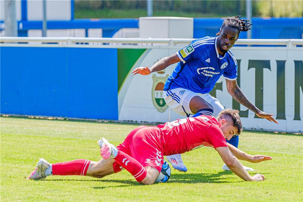 Bruder von Wacker-Spieler läuft für Schalker Profis auf: Nur Disziplin unterscheidet sie Yannick Tonye (blaues Trikot) spielt in der Knappenschmiede des FC Schalke 04.