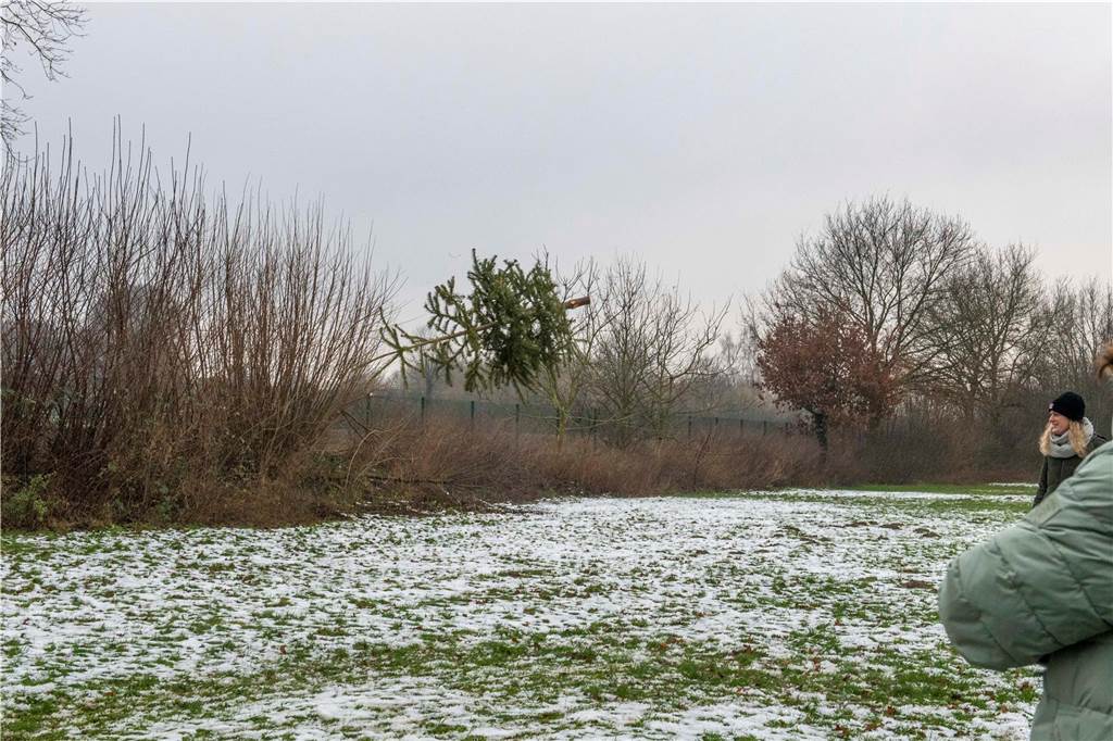 Zum ersten Mal fand in Sythen ein Wettbewerb im Weihnachtsbaum-Werfen statt. Das ist wahrlich nicht nur ein "Sport" für Männer - und für Teilnehmer und Zuschauer ein großer Spaß.