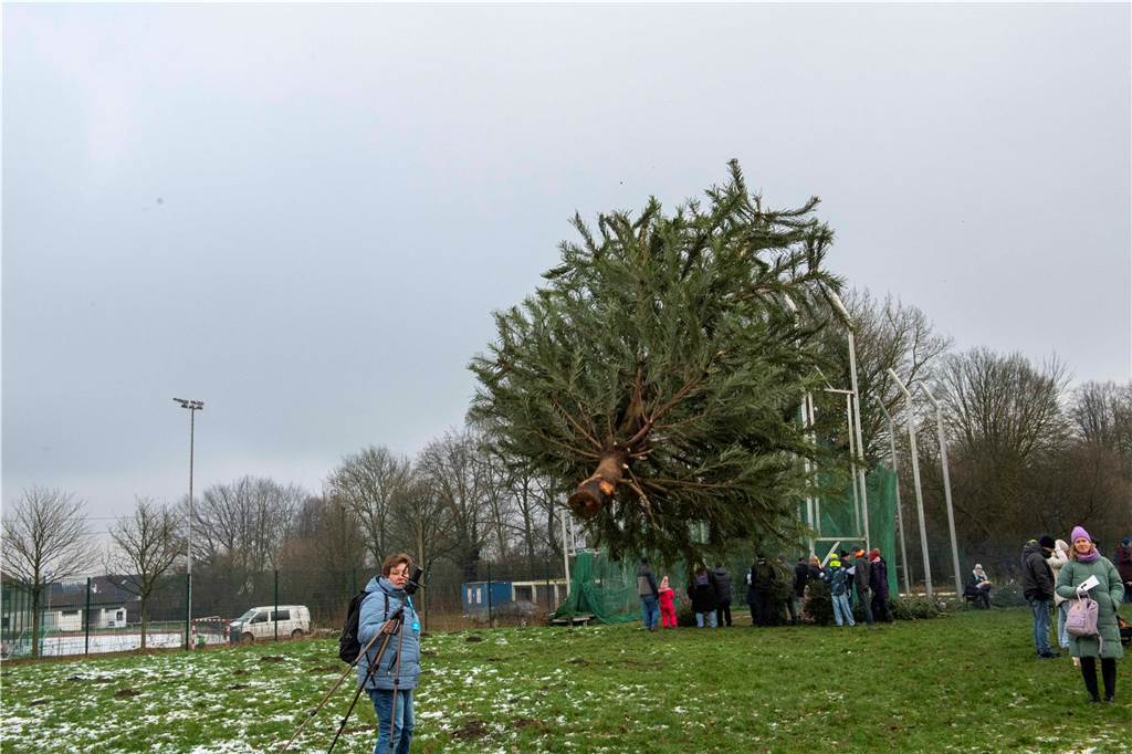 Zum ersten Mal fand in Sythen ein Wettbewerb im Weihnachtsbaum-Werfen statt. Das ist wahrlich nicht nur ein "Sport" für Männer - und für Teilnehmer und Zuschauer ein großer Spaß.
