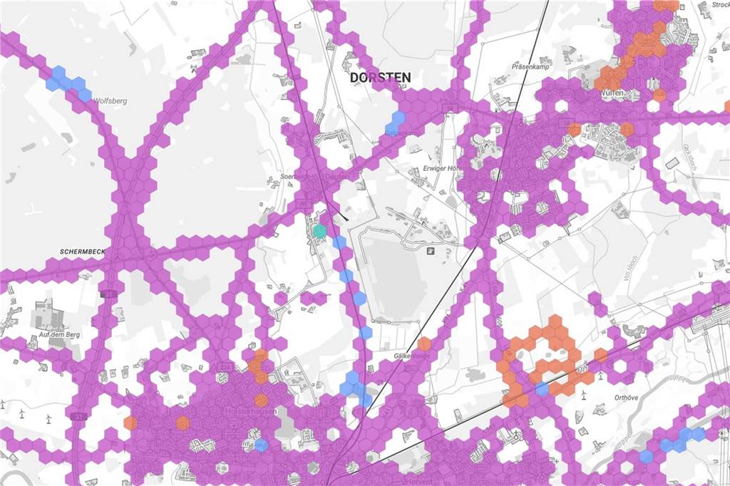 Funklöcher in Dorsten: Deutlich schnelleres Netz in zwei Stadtteilen Eine Karte zeigt die Netzabdeckung in Dorsten an.