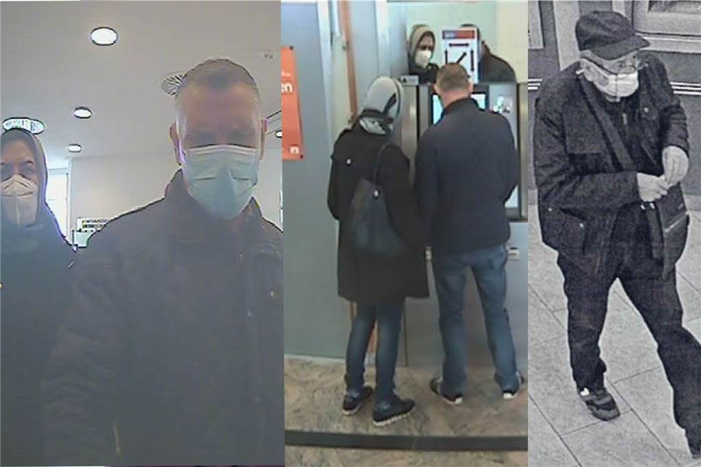 Polizei fahndet in drei Städten mit Fotos nach gleich drei Verbrechern Mit diesen drei Fotos sucht die Polizei nach den beiden Männern und einer Frau, die mit der Geldkarte einer Castrop-Rauxelerin an drei Geldautomaten Geld abgehoben haben.