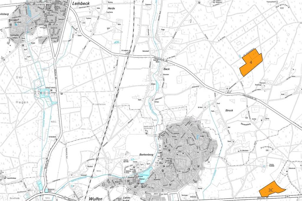 Karten zeigen Potenzial-Standorte für Konverter Zwei Konverter-Potenzialflächen sieht Amprion in Dorsten nördlich der B58.