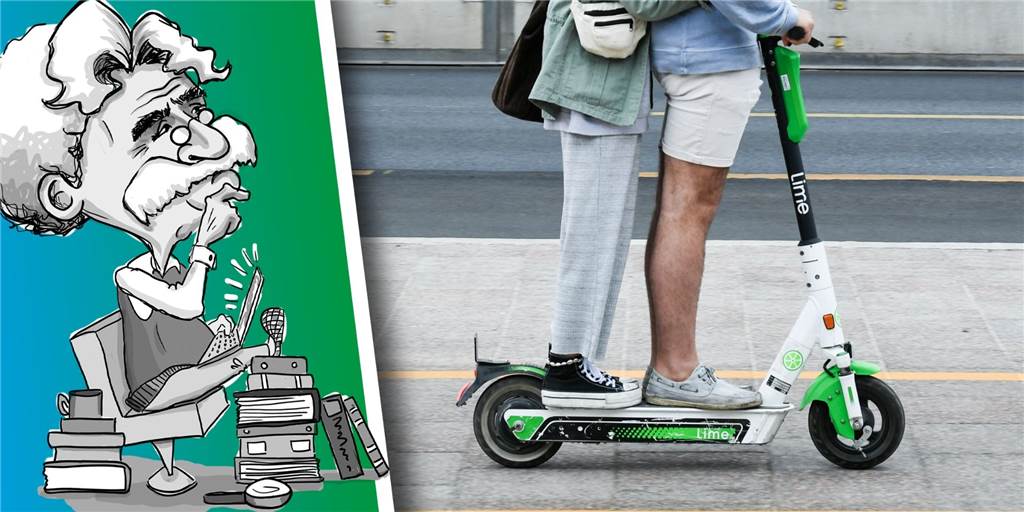 Zwei Personen fahren gemeinsam auf einem E-Tretroller. Ist das erlaubt, Onkel Max?