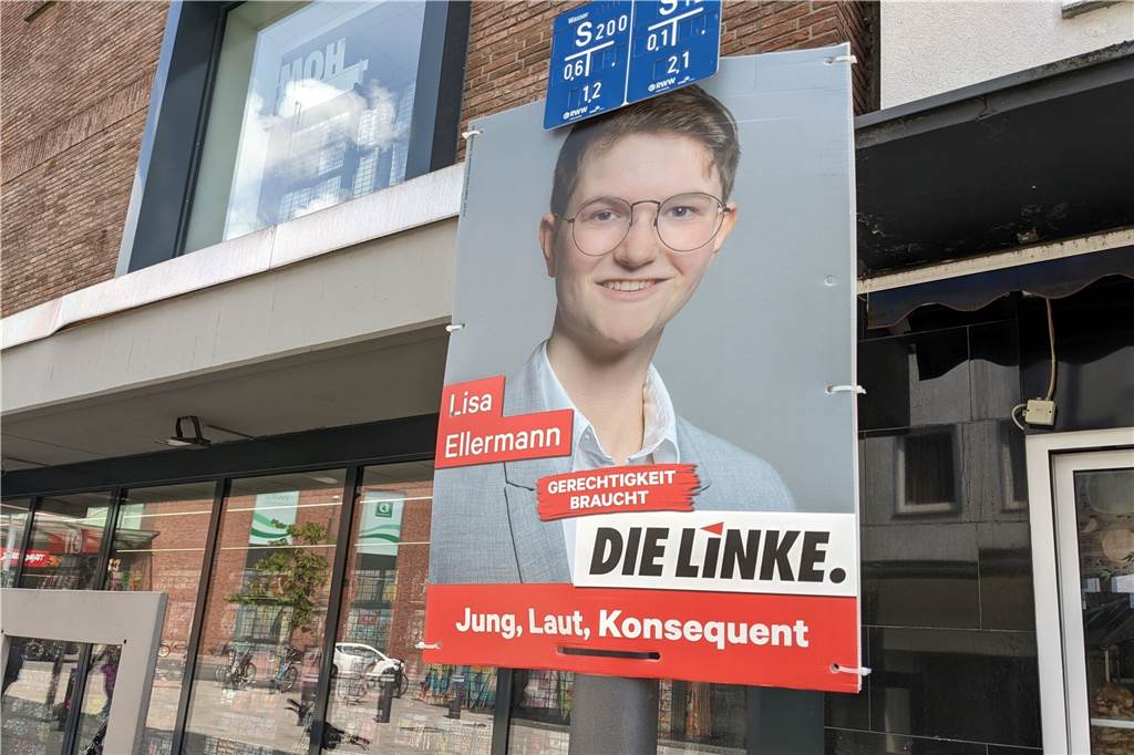 Was macht der Wahlkampf-Marathon mit Ihnen, Frau Ellermann? Die Linken-Kandidatin im Porträt Wahlplakat von "Die Linke".