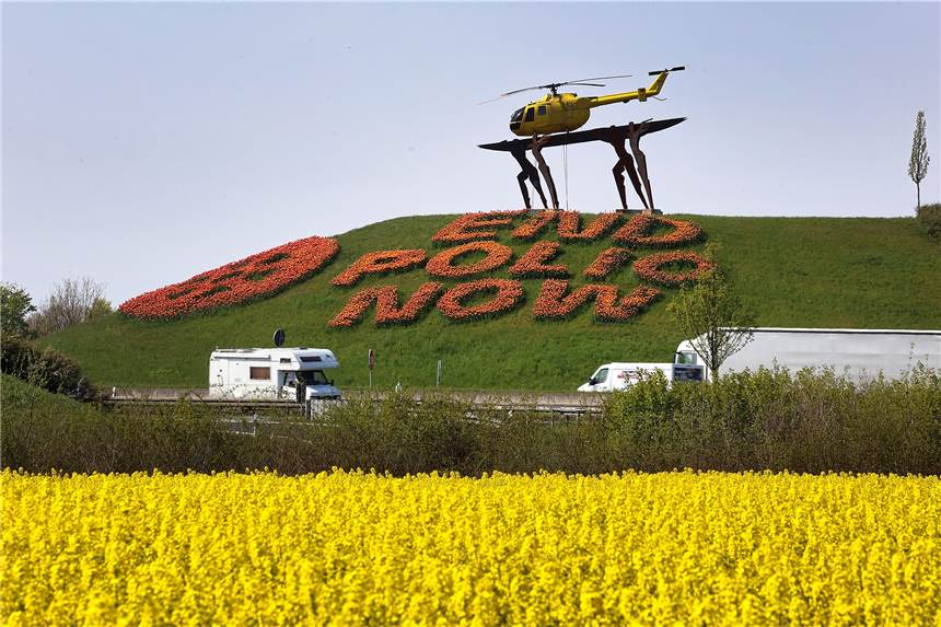 Baustelle im Kreis Unna: Zwischen dem Kamener Kreuz, wo aktuell blühende Tulpen die Worte „End polio now“ bilden, und er Anschlussstelle Kamen/Bergkamen gilt ab dem 3. Mai Tempo 80. 