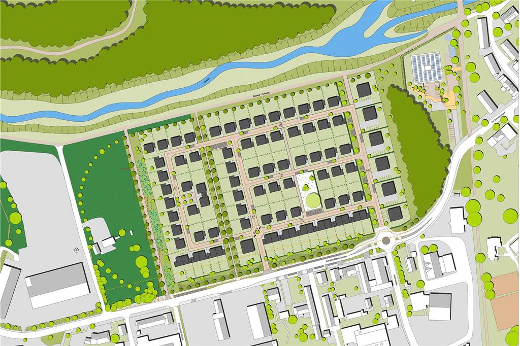 Zwischen Seseke und Wilhelm-Bläser-Straße soll unter dem Titel „Wohnen am Fluss“ eine ehemalige Sportanlage bebaut werden.  